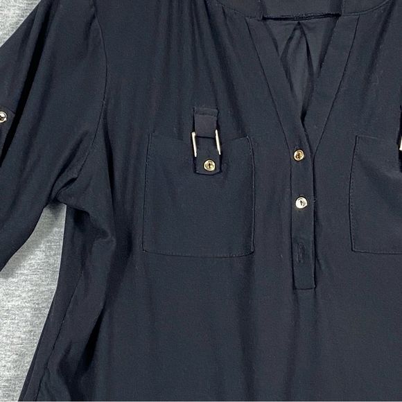PerSception Concepts Womens Black Short Sleeve Tapered 2 Button V Neck Blouse XL - Picture 4 of 10
